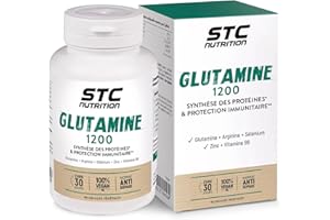 STC NUTRITION - Glutamine 1200 - Synthèse des protéines & protection immunitaire - 100% vegan - Anti-Dopage - Cure de 30 j - 90 gélules