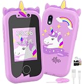 Ashfly Children's Mobile Phone Children's Camera Christmas Birthday Unicorns Gifts Toy for 3 4 5 6 7 8 9 10 Year Old Girls 2.4 Inch Toddler Toy Mobile Phone with Dual Camera Game Music SD Card