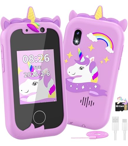 Telephone Portable Pour Enfants, Ashfly Smartphone Portable 2 3 4 5 6 7 8 9 10 11 12 Ans,Téléphone Licornes, Smartphone Avec Musique Podomètre Alarme Caméra, Cadeau De Noël Pour Enfant