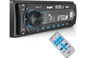 Autoradio FM/AM 1 DIN, Avylet Radio Voiture Bluetooth 5.0 avec Basso Profondo/Lumière Bouton 7 Couleurs/Appel Mains Libres/AUX-in/SD/U Disk, Télécommande, 60W X 4, Chargement Rapide