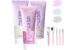 BUBUNY Body Glitter Gel 3 Bottle, Mermaid Sequins Chunky Glitter Gel Kit, Long-Lasting Halloween Festival Glitzer Gesicht, Körperglitzer für Festival Maskerade Make-up Weiß+Silber+Rosa