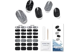 DUKASOU 28 tiras de gel semiendurecido para uñas, pegatinas de uñas de gel de calidad de salón de belleza, tiras de esmalte de uñas duraderas para mujeres, niñas, niños (Brillo negro)