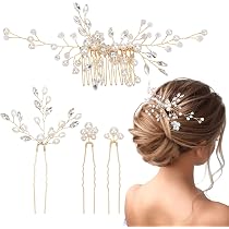 5-teiliges Braut-Haarschmuck Set - Goldene Haarkämme & Haarnadeln Mit Perlen