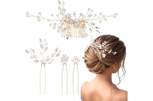 Braut-Haarschmuck Set – 1 Kamm & 2 Haarnadeln Mit Perlen & Kristall | Rosa Blumen-Design Für Hochzeit