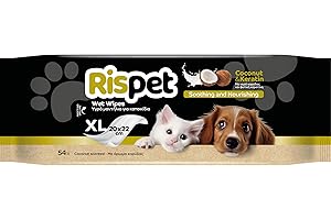 Rispet Lingettes XL Coco et Kératine pour Le Manteau de Chiens, Chats et Animaux domestiques, 54 lingettes
