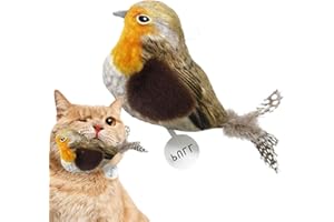 BUNIQ Jouet sonore pour chat - Jouet interactif à plumes activé par le bruit avec oiseaux d'herbe à chat, jouet couineur pour chaton - Jouet pour chat d'oiseau gazouillant Daan