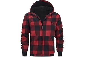 geeksport Fleecejacke Herren Sweatjacke Männer mit Kapuze Warme Kapuzenjacke Gefüttert Winterjacke Kariertes Hoodie mit ReißVerschluss