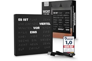 ‎BADA BING Bada Bing LED Wortuhr Schwarz mit Deutscher Wort Anzeige - edle Metall Uhr mit USB Kabel Wanduhr modern - Tischuhr hochwertig lautlos zum Aufstellen/Aufhängen - Deko Geschenk Männer Büro Weihnachten