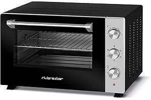 RIVIERA & BAR riviera&bar Four Posable Parois Tempérées 60L - Thermostat Réglable 100-230°C, Minuterie 120 min, Modes de Cuisson Variés, Accessoires Inclus, Adapté Plats Ronds/Ovales - 2200W - Inox Noir