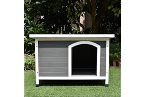 Animal Valley - Caseta para perros con techo plano de plástico - Madera y Plástico - 104 x 70 x 67 cm - Talla M - Gris y Blanco - para perros de tamaño mediano