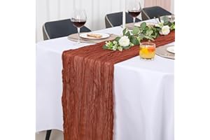 Jumdast käsetuch Tischläufer Boho, Tischläufer Modern Abwaschbar Hochzeit Outdoor Garten Wetterfest Musselin Chiffon Stoff Hochzeitsdeko Taufe Deko Tischdeko (Rotbraun, 90 x 300 cm)
