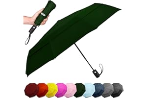 EEZ-Y Compact Travel Umbrella w/Windproof Double Canopy Construction - Auto Open Close Button for One Handed Operation - Sturdy Portable and Lightweight for Easy Carry