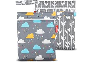 HOMYBABY® [x2 Sac Couches Lavables - pour vêtements de crèche/école - Sac à Maillots mouillé Plage/Piscine - Trousse Couche bébé - Sacs de Voyage en Tissu imperméable [24x20cm]