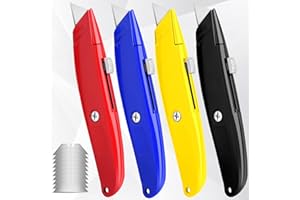 XUDIY 4 Pack Utility Knives with 10 Extra SK5 Blades - Heavy-Duty Retractable Box Cutters for Cardboard, Carpet, Cartons, and Home Improvement Tasks