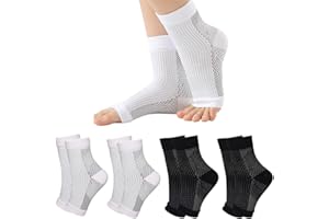 PYEUIFT Flytex Cheville, 4 Paires Chaussettes De Compression Orthopédiques, Pour Tendinite Tendon Achille, Fasciite Plantaire, Maintien Cheville, Neuropathie, Sport