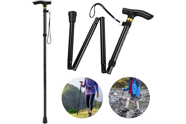 Thlevel Canne Pliante en 4 et Réglable Canne Pliante Légère en Aluminium en Métal Canapé Non Glissant Unisexe pour La Randonnée Trekking Voyage