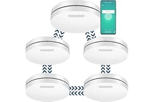 Aroha Smart Connect & Link Detector de Humo Interconectado con WiFi - Batería de 10 Años - Alarma de Incendios con Tuya & Smartlife App - 5 Piezas