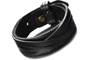 COOLSTEELANDBEYOND Clásico, Pulsera de Cuero Hombre, Pulsera del Abrigo, Cuero Genuino Marrón, Tiras Cuero Mixtos