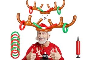 SAMKEEN 2 Set Christmas Inflatable Reindeer Antler Ring Toss Game, Christmas Party Games Inflatable Reindeer Antler Hat with Rings for Outdoor Indoor, Xmas Family Fun Games