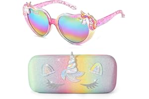 BEIPEGIN Sonnenbrille Kinder Herz Sonnenbrille Einhorn UV Schutz Kleinkind Sonnenbrillen mit Einhorn Brillenetui Hardcase Party Sonnenbrille Kinder 3-10 Jahren