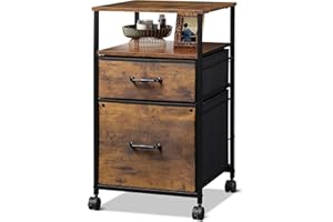 DEVAISE Archivio Mobile 2 Cassetti con Scaffale Aperto, Cassettiera Sottoscrivania in Tessuto per Formato A4/Letter, Design Industriale, Ruote Girevoli - Marrone Rustico