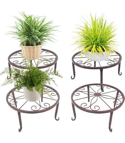 Supporto per piante in metallo per vaso da fiori, confezione da 3 supporti per interni, esterni, in ferro antiruggine, supporto rotondo per fioriera da 3 pezzi (23 cm