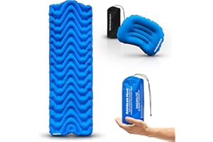 RAMBLER PEAK Camping Mat with Inflatable Pillow Ultralight Sleeping Mattress Pad with Air Pillow | Keeps You Warm Outdoors for Wild Camping, Backpacking & Hiking | Lightweight Single Bed | UK Brand