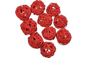 OUGUAL 10 Stück Natur Wicker Rattan Kugeln Tischschmuck Hochzeit Party zum Aufhängen Wobble Ball Weihnachten Deko 4cm Rot