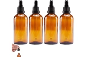 WQEDVN 4PCS Pipette Dropper Bottles, 50ml Amber Glass with Glass Pipette, UV Protection, For Essential Oils, Aromatherapy, Beauty, Laboratory Use