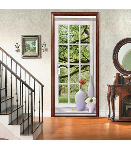 Sticker Porte Déco Plage Palmier – Dimensions 73 X 204 Cm – Autocollant Haute Qualité – Fabriqué En France – Pour Intérieur, Porte, Mur Lisse