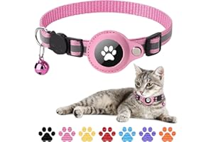 Boloshine Airtag Collare per Gatti, Compatibile con Apple Airtag, Riflettente Airtag Collare con Campana e Supporto, Luce Collare per Gattini Gatti e Cuccioli (Rosa)