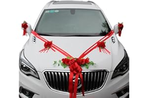 CHEXIN Décoration de voiture premium pour mariage capot, décoration de voiture mariée couple roses fleurs déco, guirlande de décoration de mariage auto, décoration de roses rouges, kit de décoration de