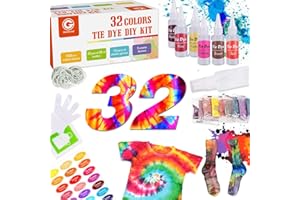 Genround Tie Dye Gifts, 32 Luxurious Colourways Tie Dye Kit, Dyeing Art Craft Handmade Tie Dye Sets for Kids & Adults, Safe and Non-Toxic Tie Dye with Gloves, Elastic Band & Apron(Homemade)