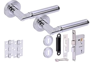 HUNTA HANDLEZONE® Lacerta Premium Door Handles on Rose 3 Lever Lock Pack with 75mm Ball Bearing Hinges and 76mm Lock - Dual Polished/Satin Chrome