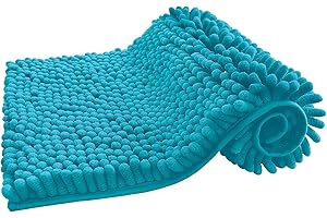 PAULA HOME TEXTIL HOGAR Y DECORACION Paula Home - Alfombra de Baño Chenilla de Pelo Largo | Antideslizante, Gruesa, Extra Suave y Absorbente | 100% Microfibra para Ducha y Bañera | Mod. Shaggy (Turquesa, 50x70cm)