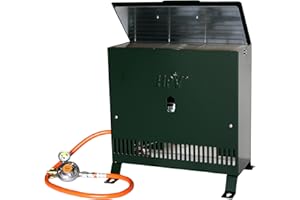 CAMPCOOGA Gewächshausheizung 2kW mit Thermostat und Piezozündung für Wandmontage oder im Stand montierbar Gasheizer inkl. Schlauch HPV made in Germany (Mit Druckminderer (Außenbereich))