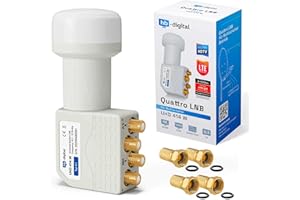 HB-Digital - LNB Quattro LNC pour multi-switch pour multi-communateur équipement SAT FULL HD TV 3D + Contacts plaqué or + Protection contre intempéries (extensible) SAT Satellite Tête récepteur satellite avec 4 Fiches plaquées or gratuites