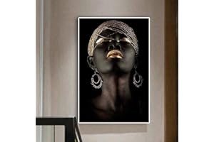 LXTOPN Poster da donna africana su tela, tela astratta, nero, oro, Africa, donna, modello artistico, per soggiorno, decorazione da parete, senza cornice (30 x 45 cm)
