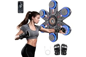 HOLILO Machine de Boxe Musicale, LED Boxe Mural Musique Bluetooth avec Gants de Boxe, 3 Niveaux de Réglage de la Taille, 9 Modes de Vitesse et d'entraînement, Music Boxing Machine pour Adultes et Enfants