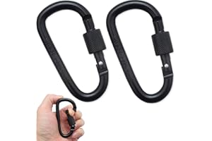SAIZONE Mosquetón,Mosquetón con Cierre de Rosca,Llavero mosquetón de Aluminio,Hebilla Colgante Multiusos para Senderismo,Camping,Cuerda,Botella de Agua,etc(2 Piezas,Negra)