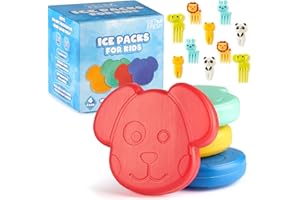 GET FRESH Mini Freezer Ice Packs for Lunch Boxes - 4-Pack Cute Small Ice Blocks for Cool Bags and Kids Lunch Box – Reusable Animal Freezer Blocks for Kids Lunch Cool Boxes Bags with 10 Food Picks