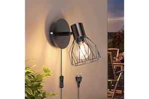 Kimjo Applique Murale Interieure avec Interrupteur et Prise - Lampe Murale Salon Applique Murale Chambre Noir E14 - Aplique. Intérieur Murale Industrielle - Luminaire Mural Interieur non Ampoule