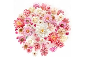‎ROLLWAY ROLLWAY 60 Stück Kunstblumen zum Basteln Rosa Weiß, 18 Typen Klein Künstliche Blumen zum Basteln Blumenköpfe 2~8cm, Mini Kunstblumen Deko Blütenköpfe Fake Blumendeko für DIY Basteln Hochzeit