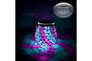 TOTHDATE 1PCS Oval Solar Mosaic Lights Outdoor, On/Off Glass Hanging Solar Mosaic Lanterns Lights IP65 Waterproof for Table Lawn Path Courtyard Deck Fence, Olive Branch Mosaic Light