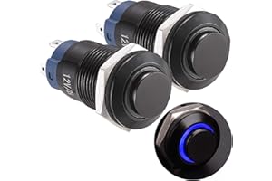 APIELE 2 Stücke 12MM Verriegelung Druckschalter 12V, Aluminiumgehäuse Hervorstehend mit LED Ringbeleuchtung wasserdicht Latch Drucktastenschalter, Auto RV LKW Boot EIN/AUS Taste Schalter (blau)