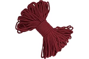 LEREATI Hilo Macrame 5mm x 20m, Cuerda Macrame Gruesa Hilo de Algodón de Macramé, Cordón Natural Cuerda Manualidades para Cortina, Tejer, Artesanías, Decoracion (Rojo Vino)