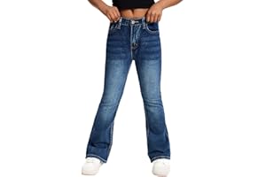 Happy Cherry Pantalones vaqueros acampanados para niñas de mezclilla ajustados de cintura alta azul Flare Pants con bolsillos para niña de 7 a 14 años