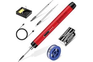 KKMOL Cordless Soldering Iron Kit, USB Soldering Iron with 3 Temperature Adjustable 300℃-450℃, 3 Soldering Tips, Mini Stand, Solder Wire, Solder Paste, Solder Iron Set for Welding Repair - Red