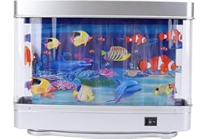 Hyuduo Vivarium Acuario Artificial LED con Peces en Movimiento, 30 x 22.5 x 7 cm, Lámpara USB para Escritorio, Juguete Sensorial para Bebés y Niños, GP+ABS