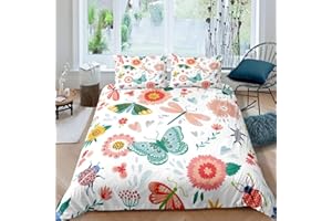 HOMEMISSING Copripiumino Farfalla Libellule Copriletto Colorato Insetti Estivi Floreali Set di Biancheria Da Letto Per Bambini Adulti Ragazzi Ragazze Natura Copriletto Ultra Morbido Singolo